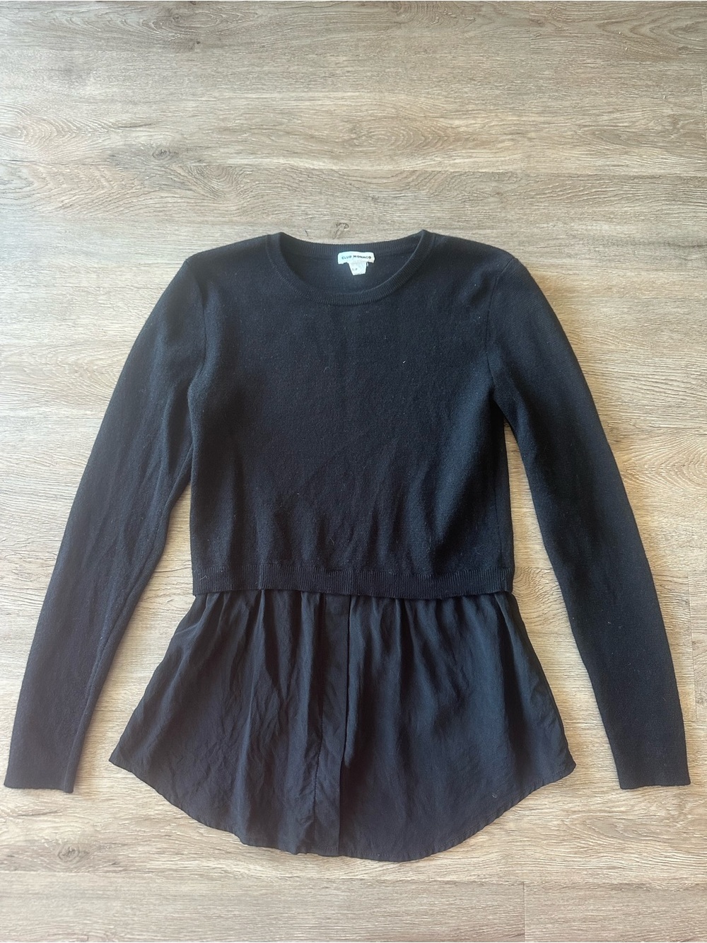 Club Monaco Black Long-Sleeve Peplum Mixed-Media Top
